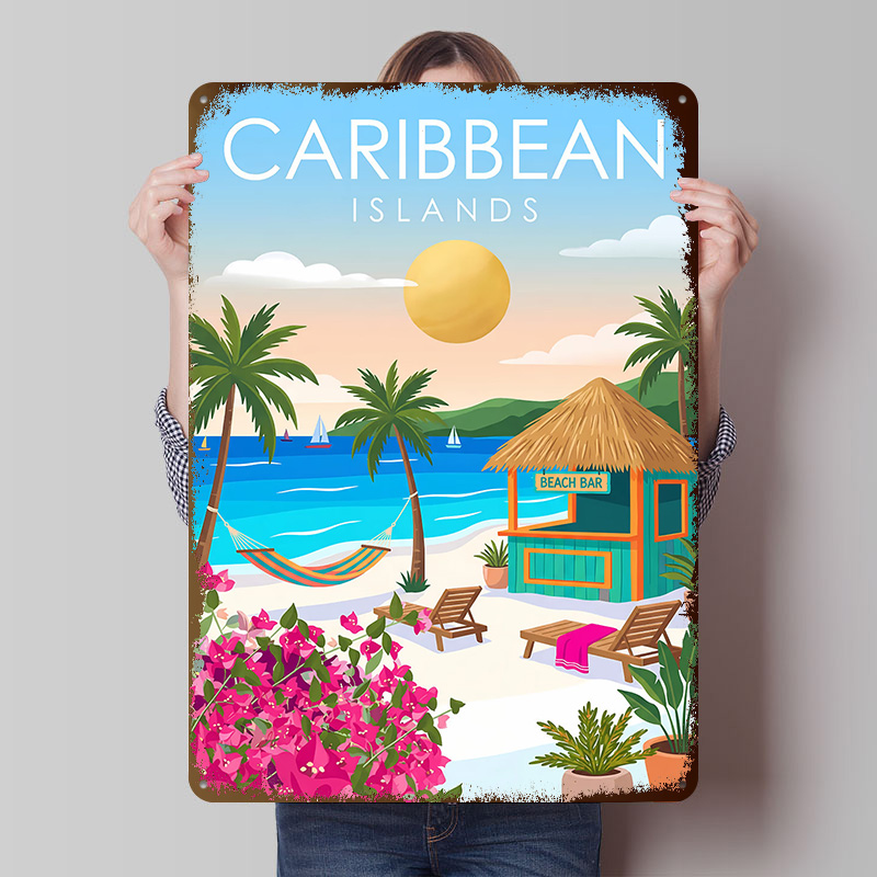Retro Gaming Island - Plakat z blachy z motywem plażowych