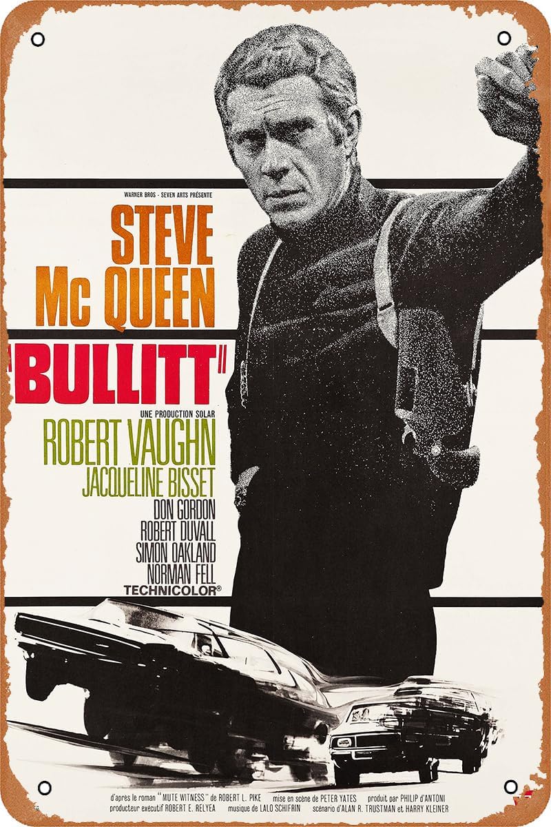 Retro Gaming Pictures - Plakat filmowy Bullitt, vintage blaszany szyld,