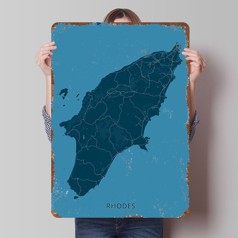 Retro Gaming Island - Mapa wyspy Rodos Plakat Personalizowane Metalowe