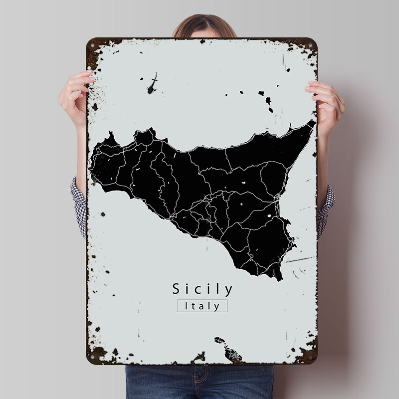 Retro Gaming Island - Mapa Wyspy Sycylia Plakat Personalizowany Obraz