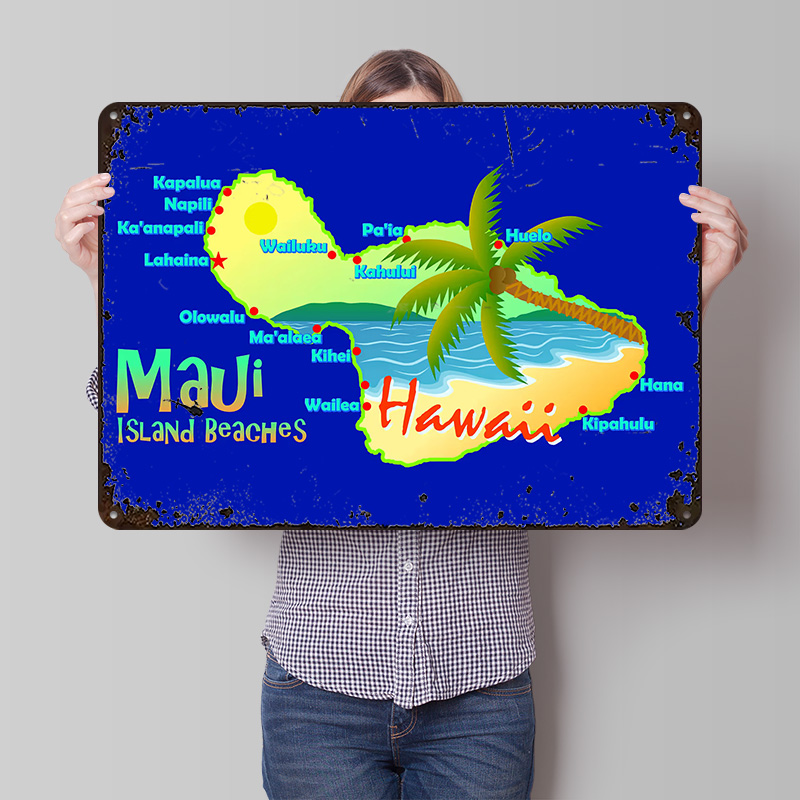 Mapa plaż wyspy Maui, Hawaje,  – Retro Gaming Island recenzja i cena